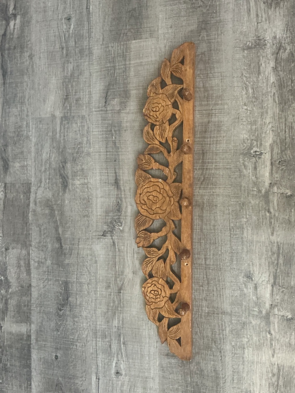 Vintage Hand Carved Coatrack With Pegs Hand Carved Roses Unique